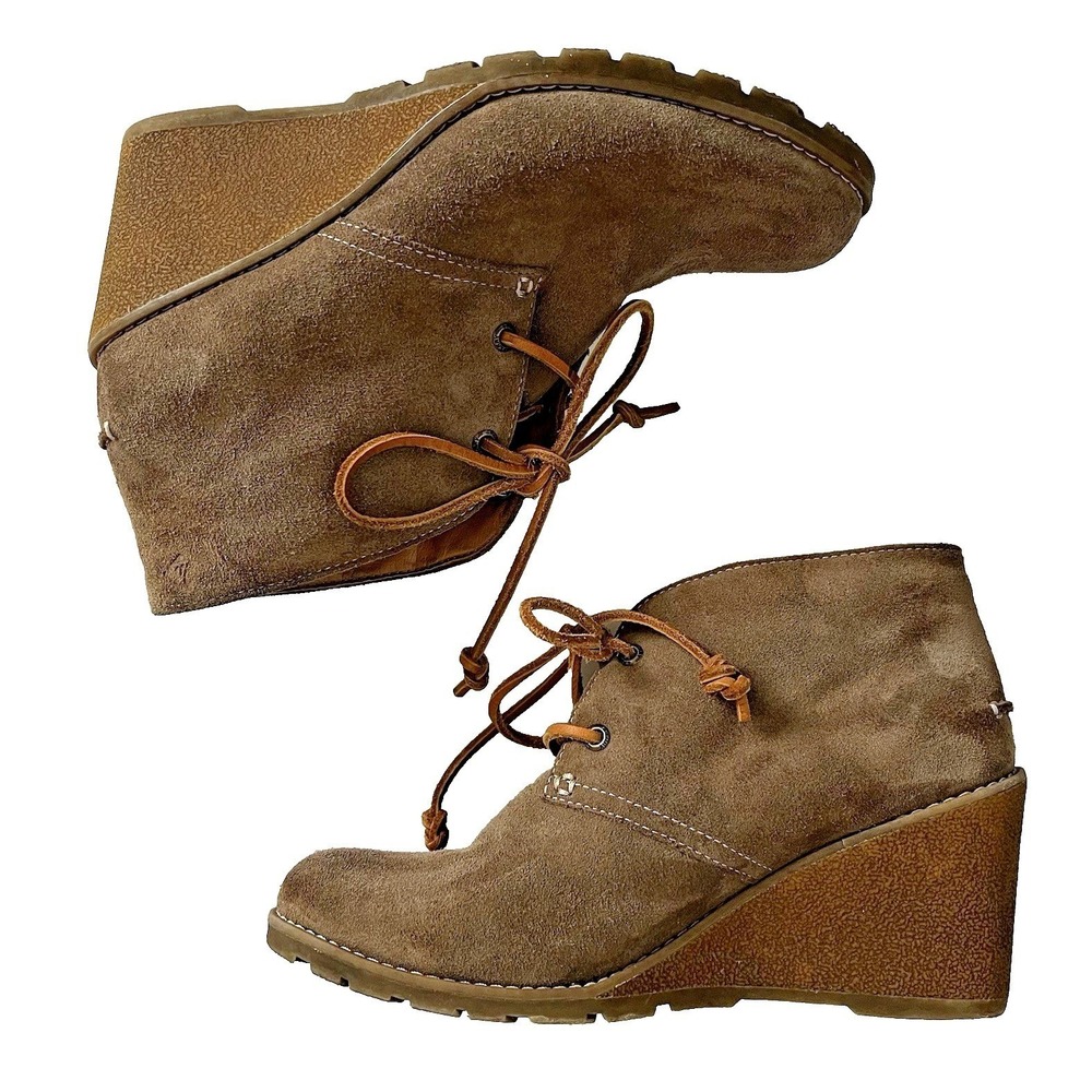 Sperry Top-Sider Stella Prow Womens 8 Suede Wedge Bootie Lace Up Tan Chukka